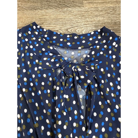 Plus Size 3X Blouse Polka Dot Tie Neck Navy Blue Short Sleeve Top Leota Academia - Picture 5 of 7